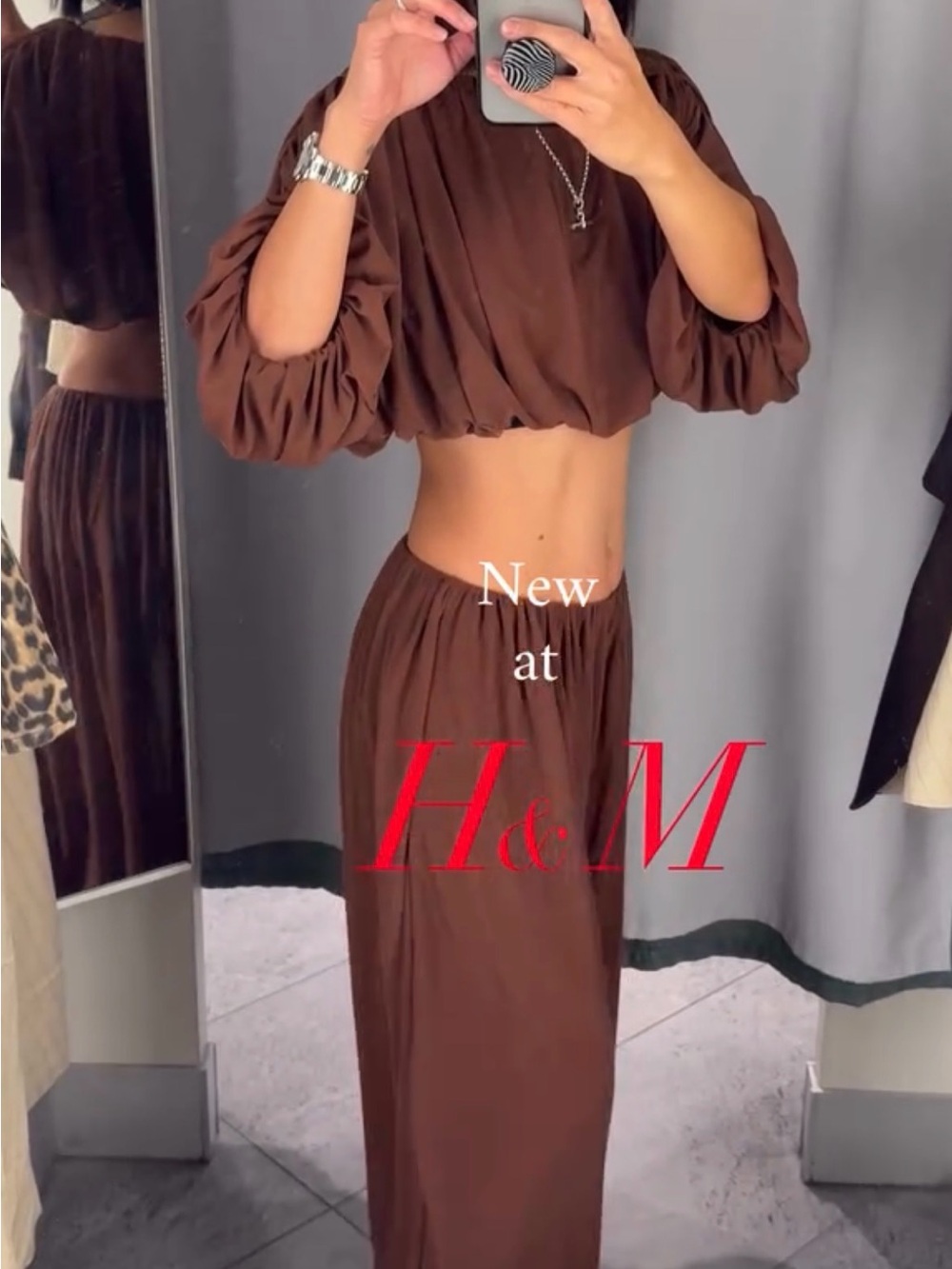H&M Women's Brown 2 piece set balloon pants and crop top